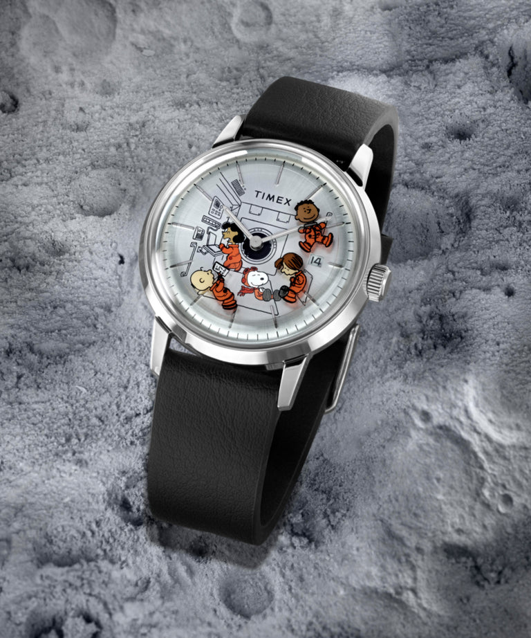 TW2W87200 Peanuts® x Timex Marlin® Automatic Space 40mm Leather Strap Watch Campaign Key Silhouettes (Beauty shots) Image