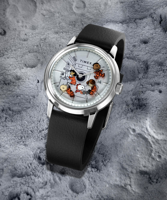 TW2W87200 Peanuts® x Timex Marlin® Automatic Space 40mm Leather Strap Watch Campaign Key Silhouettes (Beauty shots) Image