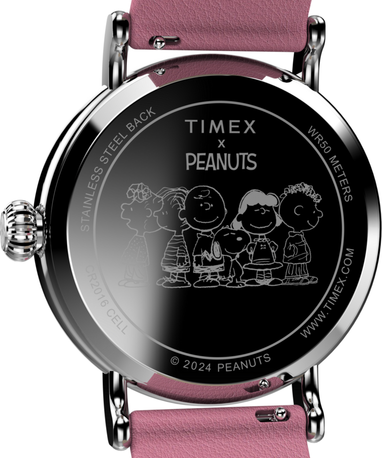 TW2W88900 Timex Standard x Peanuts Valentine's 40mm Leather Strap Watch Caseback Image