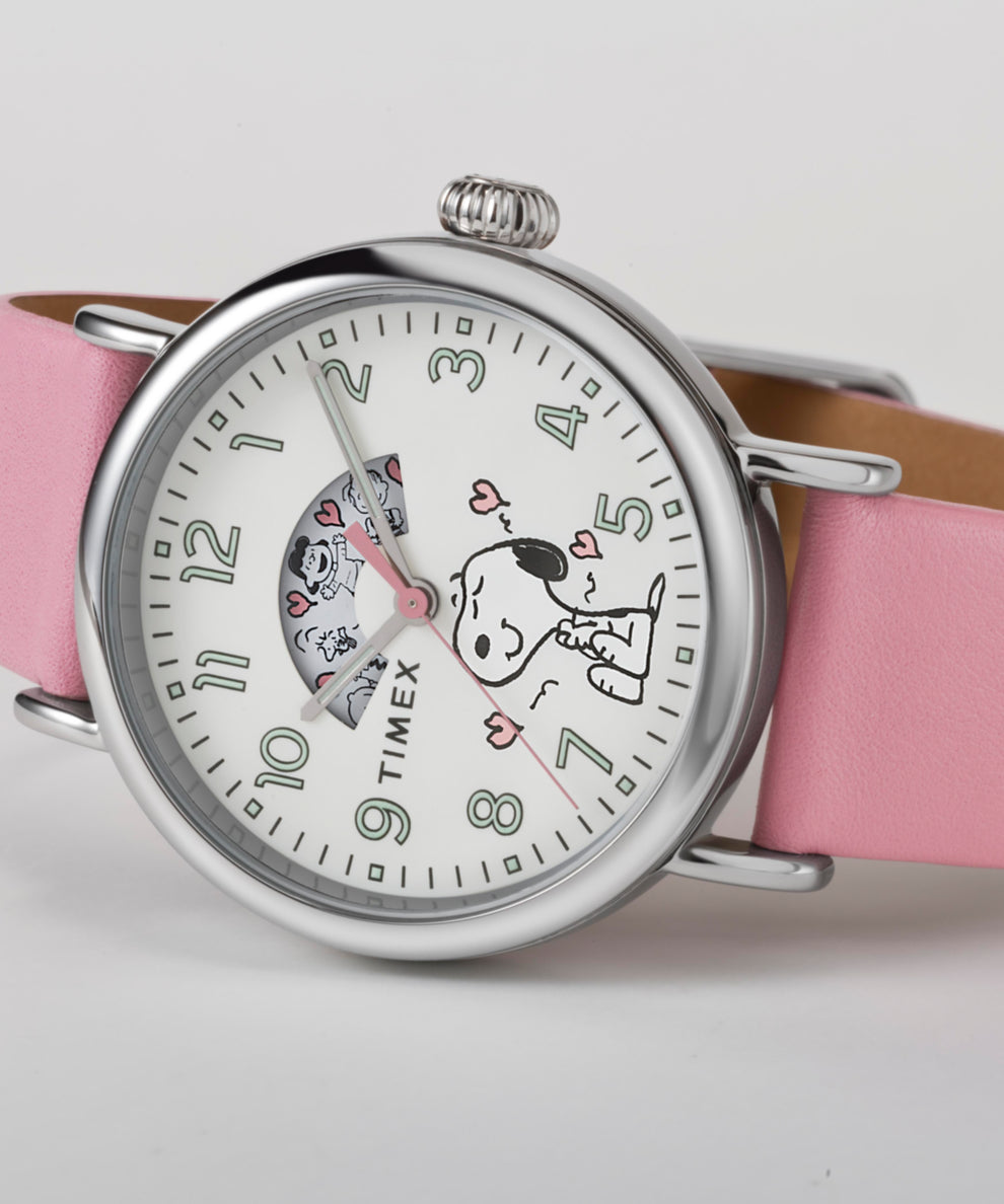 TW2W88900 Timex Standard x Peanuts Valentine's 40mm Leather Strap Watch Campaign Key Silhouettes (Beauty shots) Image