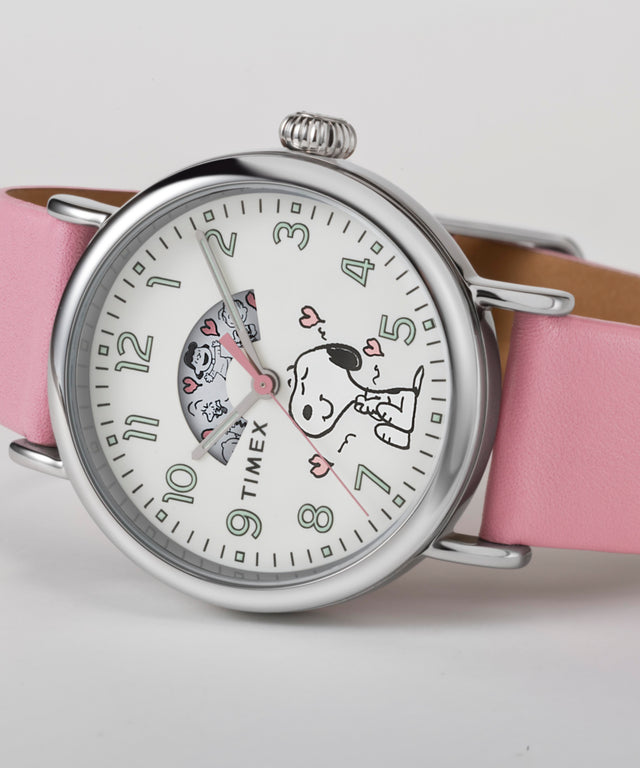 TW2W88900 Timex Standard x Peanuts Valentine's 40mm Leather Strap Watch Campaign Key Silhouettes (Beauty shots) Image