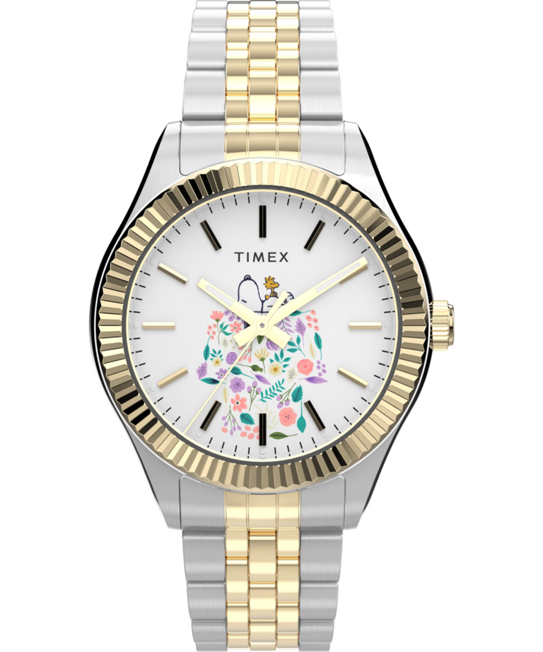 TW2W95100 Timex x Peanuts® Timex Legacy In Bloom 34mm Stainless Steel Bracelet Watch Primary Image