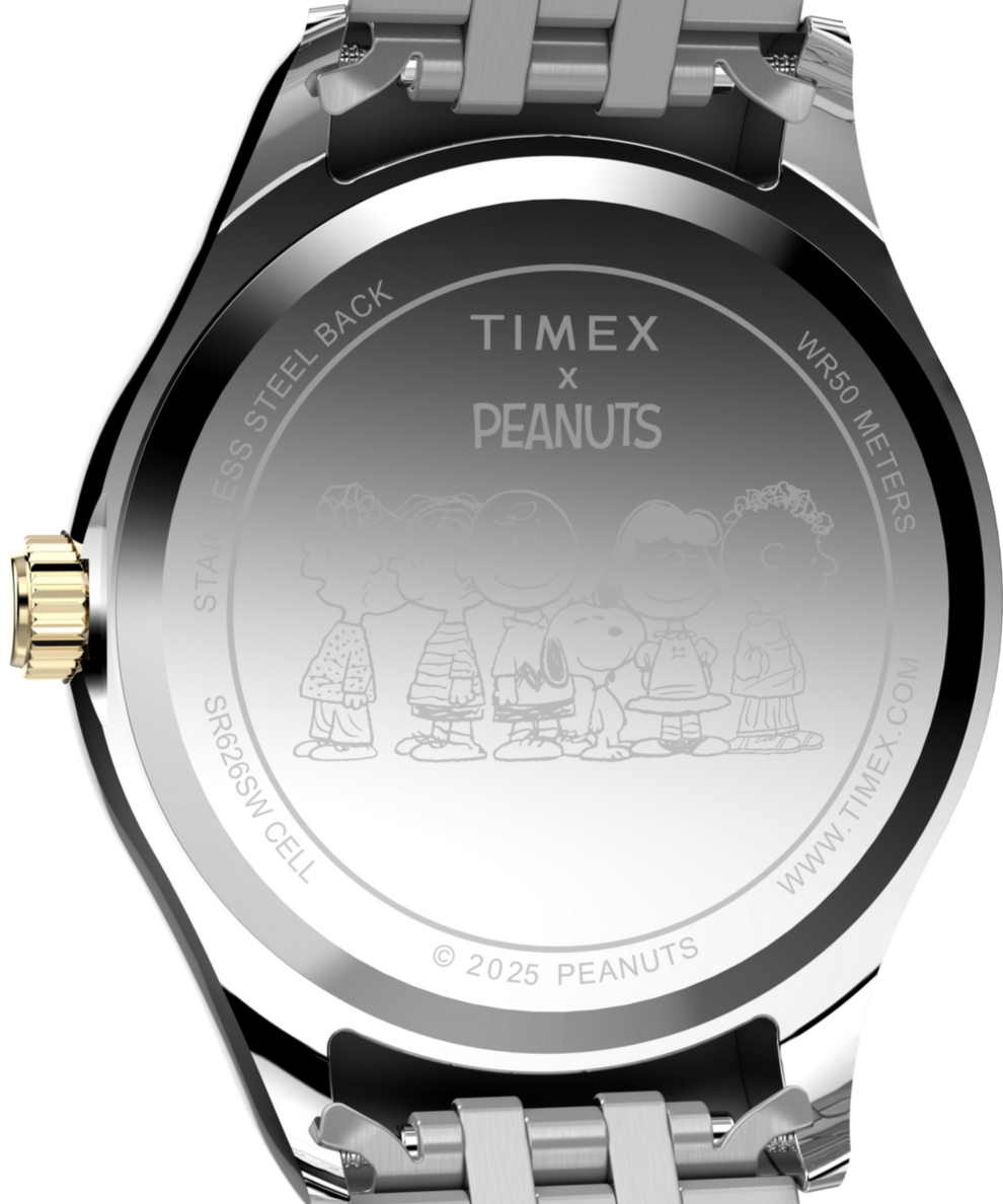 TW2W95100 Timex x Peanuts® Timex Legacy In Bloom 34mm Stainless Steel Bracelet Watch Caseback Image