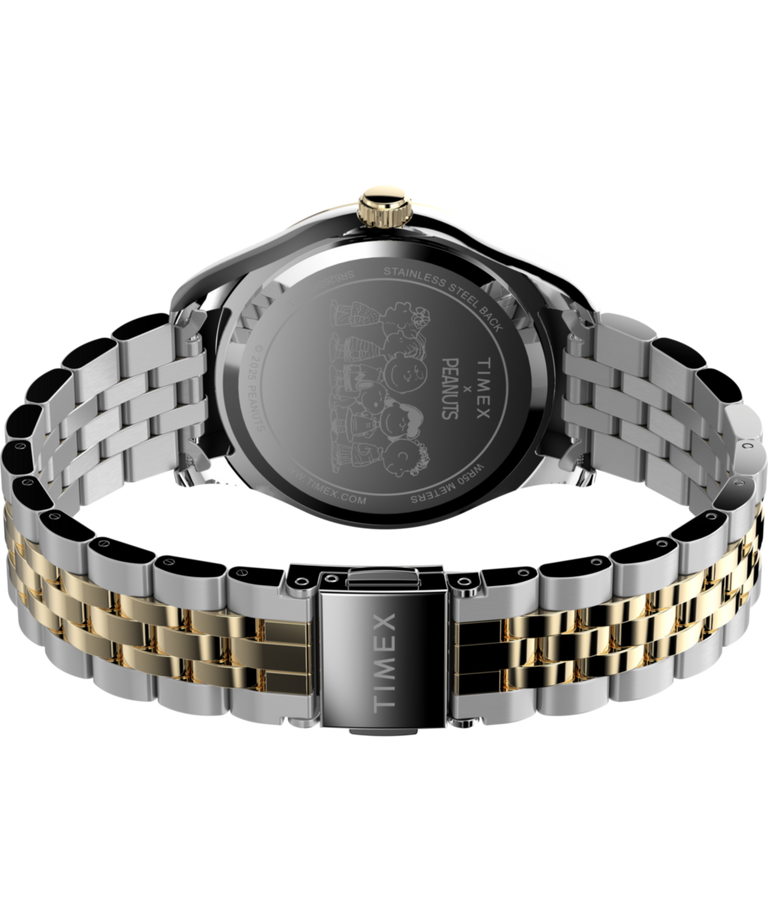TW2W95100 Timex x Peanuts® Timex Legacy In Bloom 34mm Stainless Steel Bracelet Watch Caseback with Attachment Image