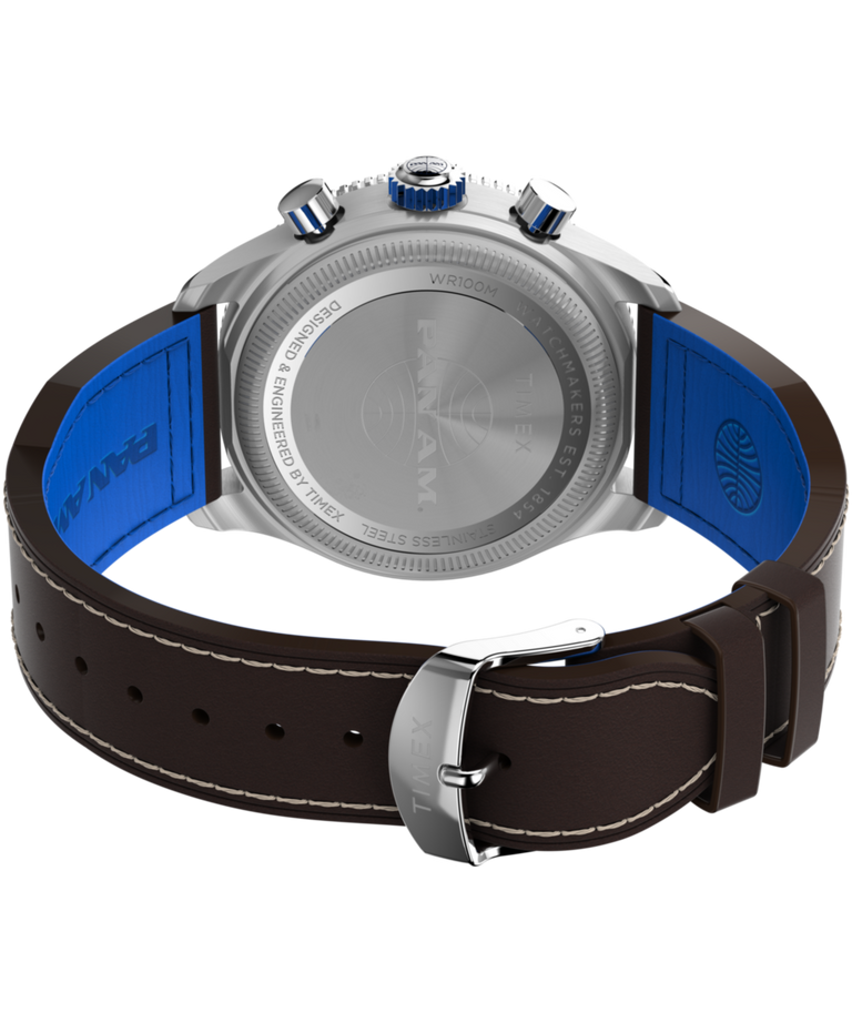 TW2W97200 Timex Fly Back Chronograph x Pan Am® 43mm Leather Strap Watch  Caseback with Attachment Image
