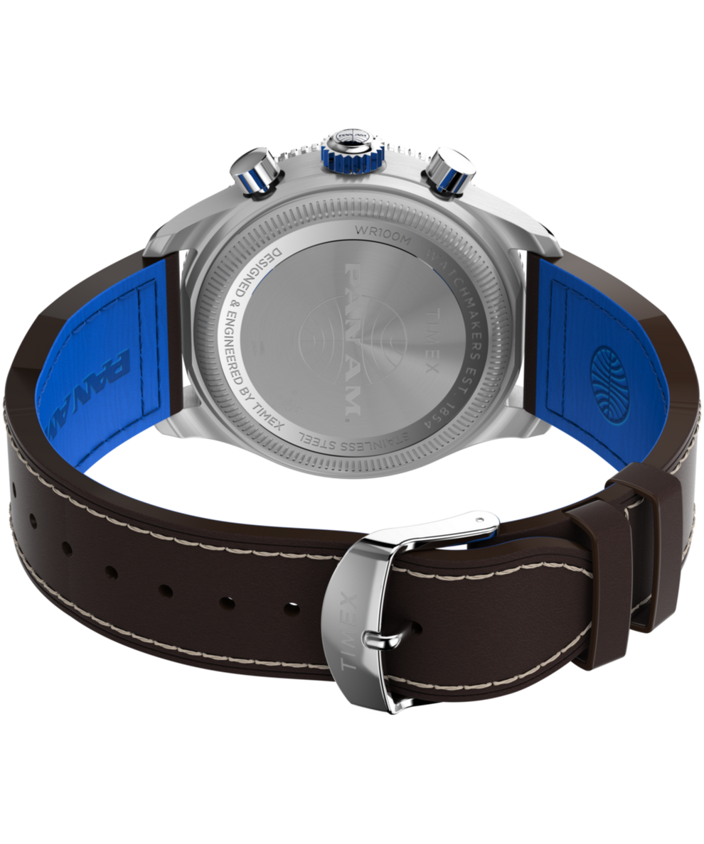 TW2W97200 Timex Fly Back Chronograph x Pan Am® 43mm Leather Strap Watch  Caseback with Attachment Image