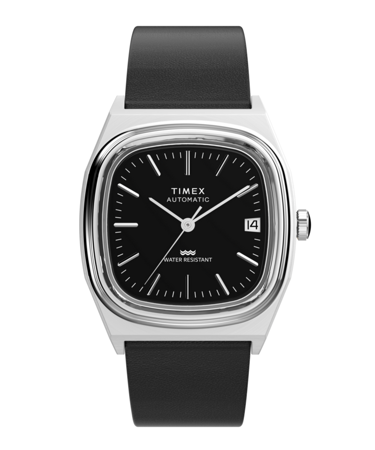 TW2Y07500 Timex® Automatic 1983 E Line 34mm Leather Strap Watch Primary Image