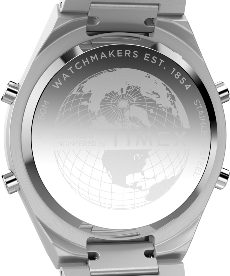 TW2Y09800 Q Timex® Q80 Continental 39mm Stainless Steel Bracelet Watch Caseback Image