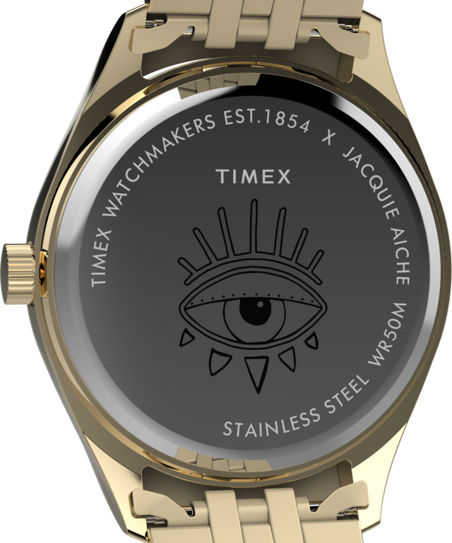 TW2Y11200 Timex x Jacquie Aiche Guiding Light 36mm Stainless Steel Bracelet Watch Caseback Image