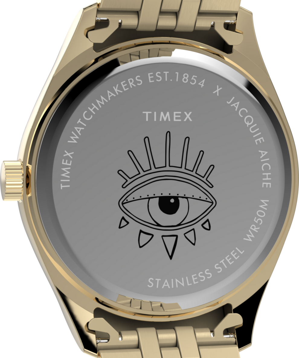 TW2Y11400 Timex x Jacquie Aiche 36mm Stainless Steel Bracelet Watch Caseback Image
