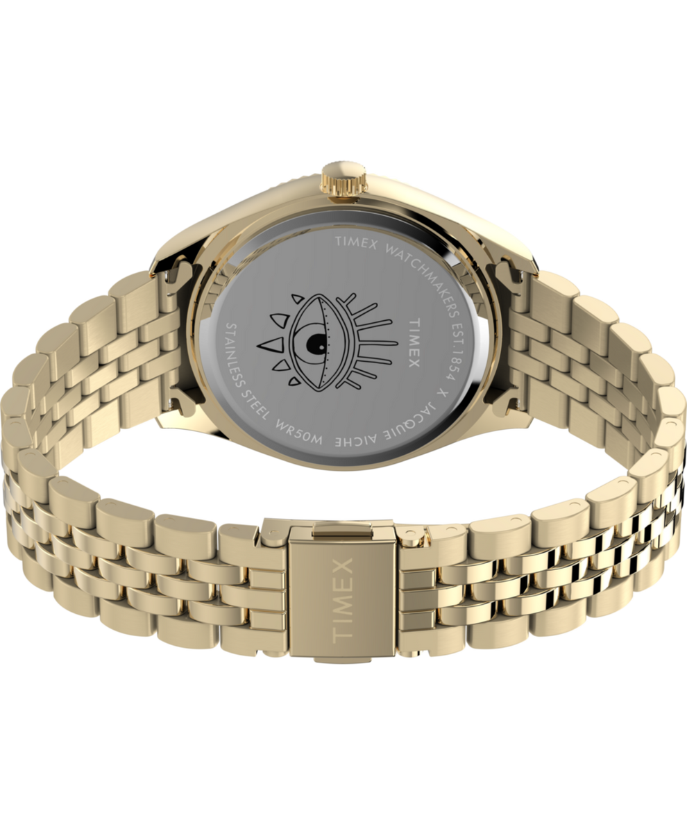 TW2Y11400 Timex x Jacquie Aiche 36mm Stainless Steel Bracelet Watch Caseback with Attachment Image