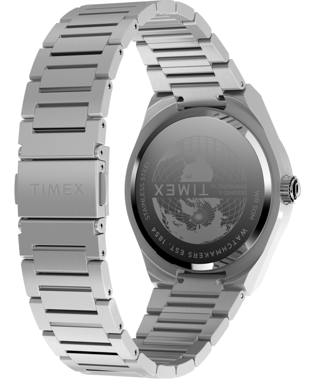 TW2Y12100 Q Timex® Continental GMT 39mm Stainless Steel Bracelet Watch Caseback with Attachment Image
