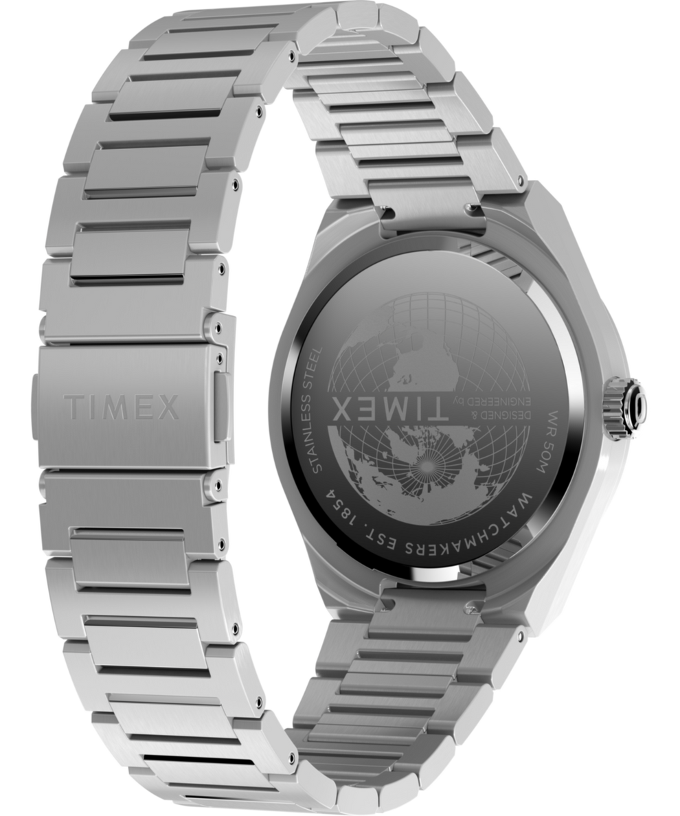TW2Y12100 Q Timex® Continental GMT 39mm Stainless Steel Bracelet Watch Caseback with Attachment Image