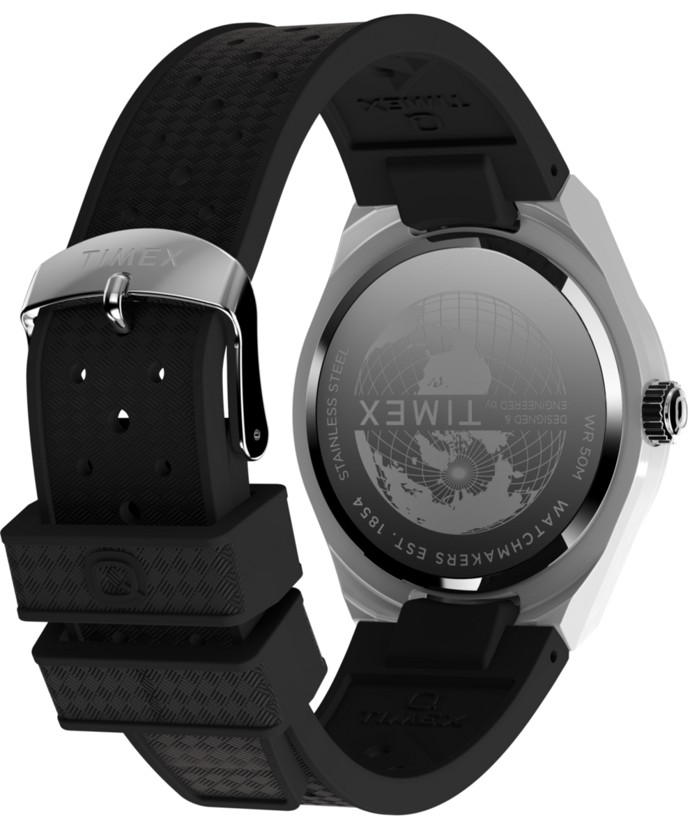 TW2Y12200 Q Timex® Continental GMT 39mm Synthetic Rubber Strap Watch  Caseback with Attachment Image