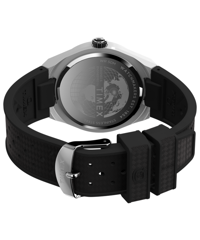 TW2Y12200 Q Timex® Continental GMT 39mm Synthetic Rubber Strap Watch  Caseback with Attachment Image