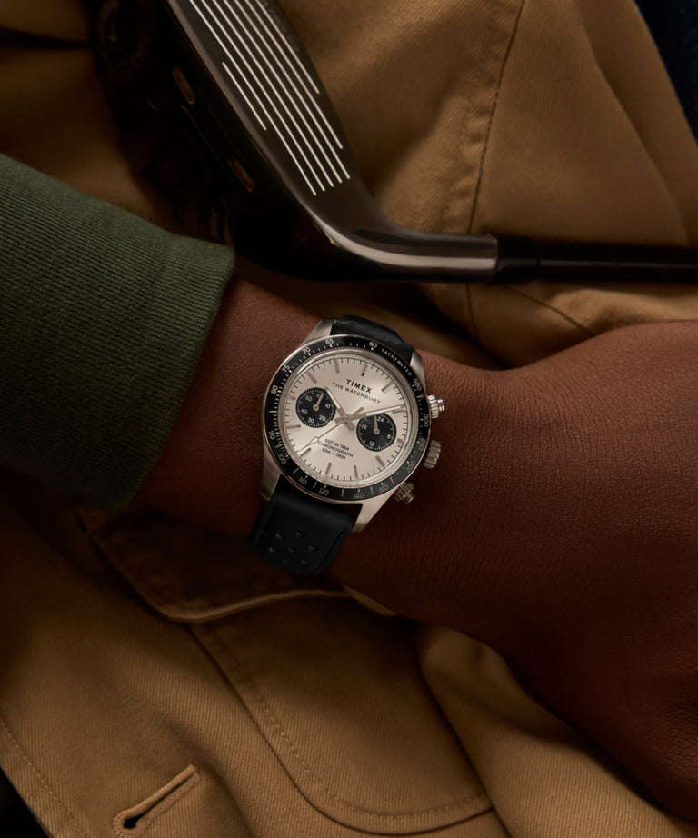 TW2Y19300 Waterbury Heritage Chronograph 39mm Leather Strap Watch  Alt Wrist Shot 1 Image