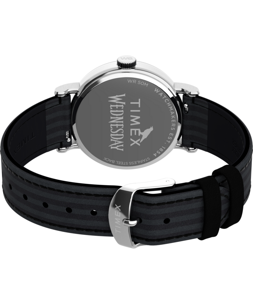 TW2Y19400 Timex x Wednesday Weekender 37mm Leather Strap Watch Caseback with Attachment Image
