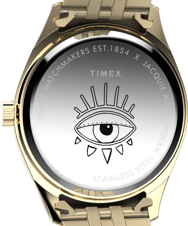 TW2Y19700 Timex x Jacquie Aiche Cosmic Nights 36mm Stainless Steel Bracelet Watch Caseback Image