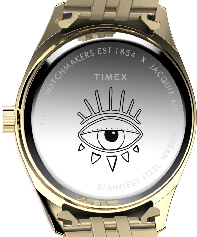 TW2Y19700 Timex x Jacquie Aiche Cosmic Nights 36mm Stainless Steel Bracelet Watch Caseback Image