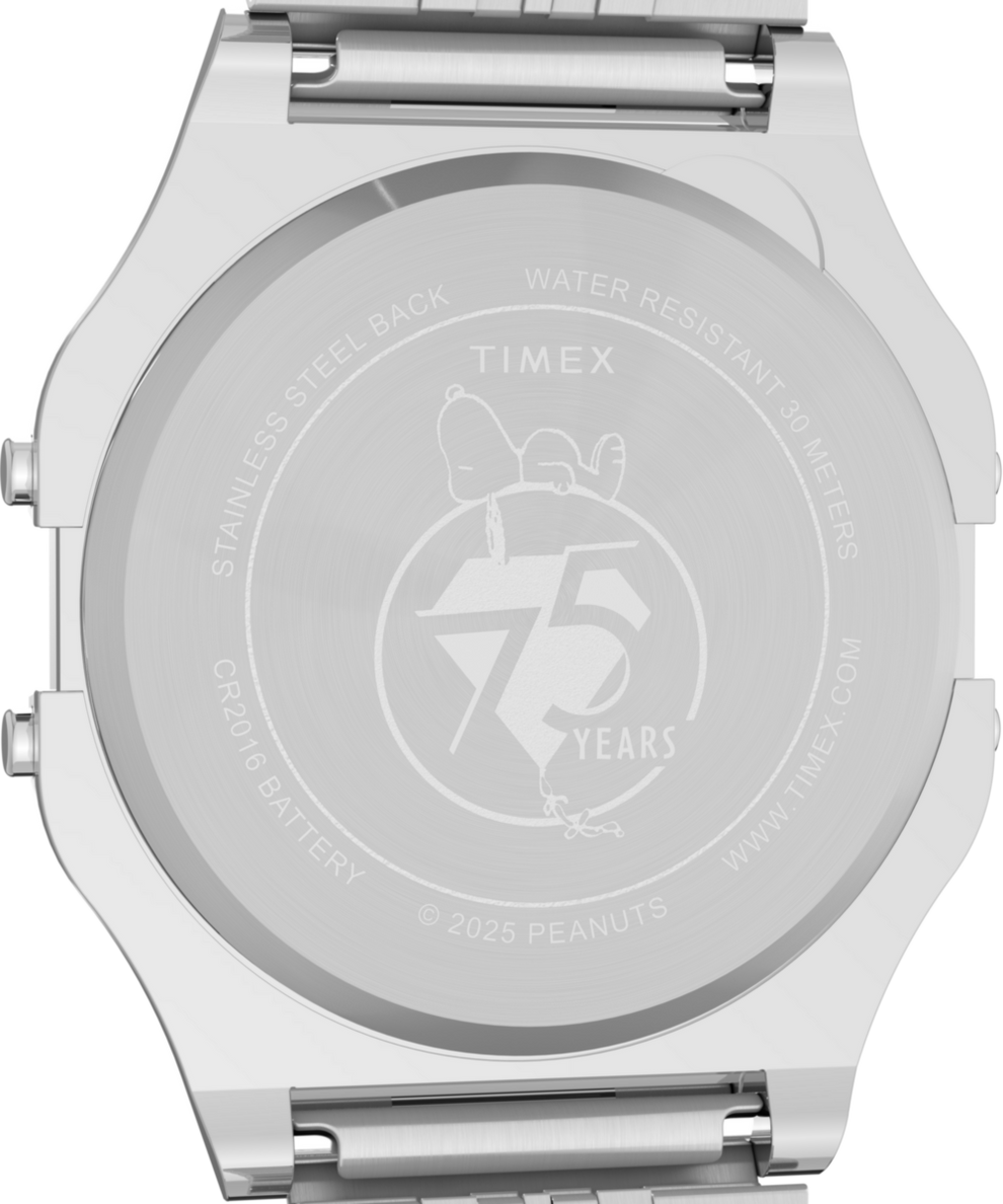 TW2Y20000 Timex x Peanuts® T80 75th Anniversary Edition 34mm Stainless Steel Bracelet Watch Caseback Image