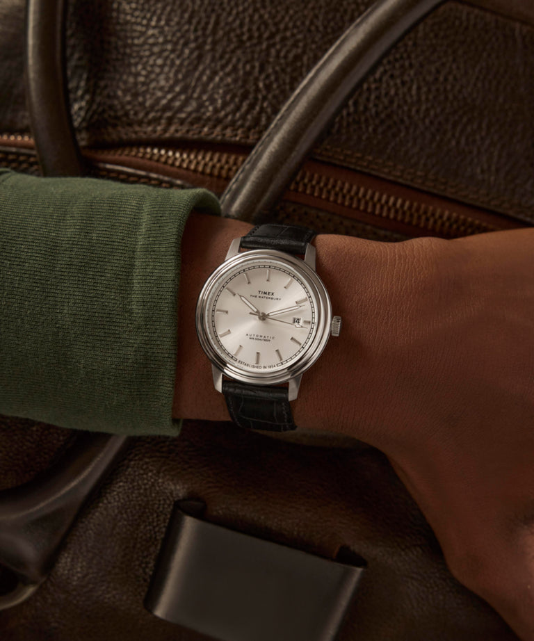 TW2Y22900 Waterbury Metropolitan Automatic 41mm Leather Strap Watch  Alt Wrist Shot 1 Image