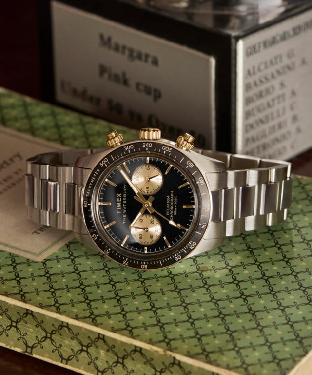TW2Y24000 Waterbury Heritage Chronograph 39mm Stainless Steel Bracelet Watch   Campaign Key Silhouettes (Beauty shots) Image