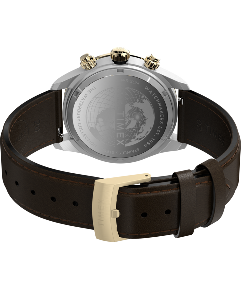 TW2Y24100 Waterbury Heritage Chronograph 39mm Leather Strap Watch  Caseback with Attachment Image