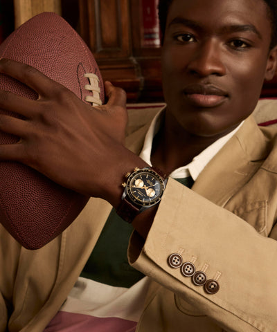 TW2Y24100 Waterbury Heritage Chronograph 39mm Leather Strap Watch  Alt Wrist Shot 2 Image