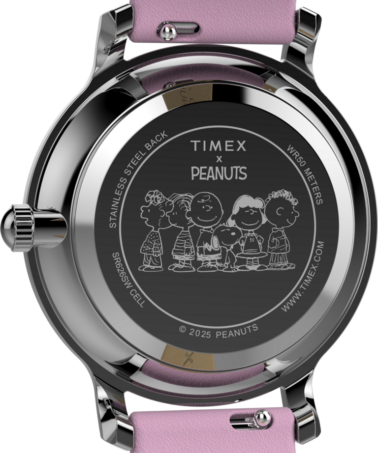 TW2Y26000 Peanuts® x Timex Transcend Snoopy Hug 31mm Leather Strap Watch Caseback Image