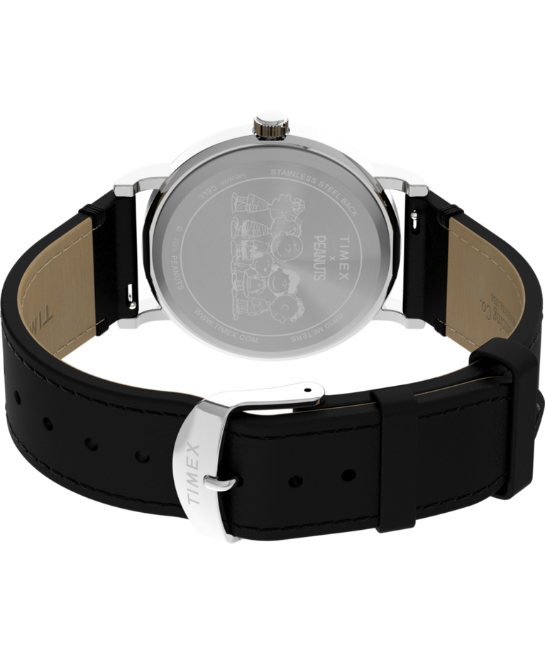 TW2Y31000 Peanuts® x Timex Weekender Snoopy Dancing 38mm Leather Strap Watch Caseback with Attachment Image