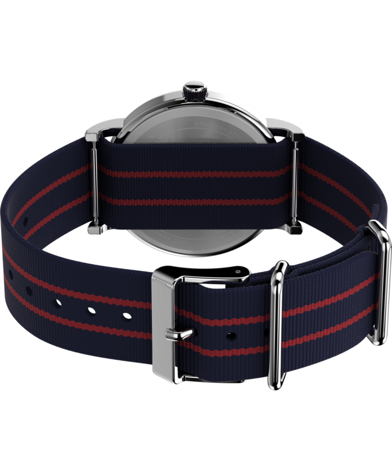 TW2Y31100 Timex x Peanuts® Weekender Joe Cool 38mm Fabric Strap Watch Caseback with Attachment Image