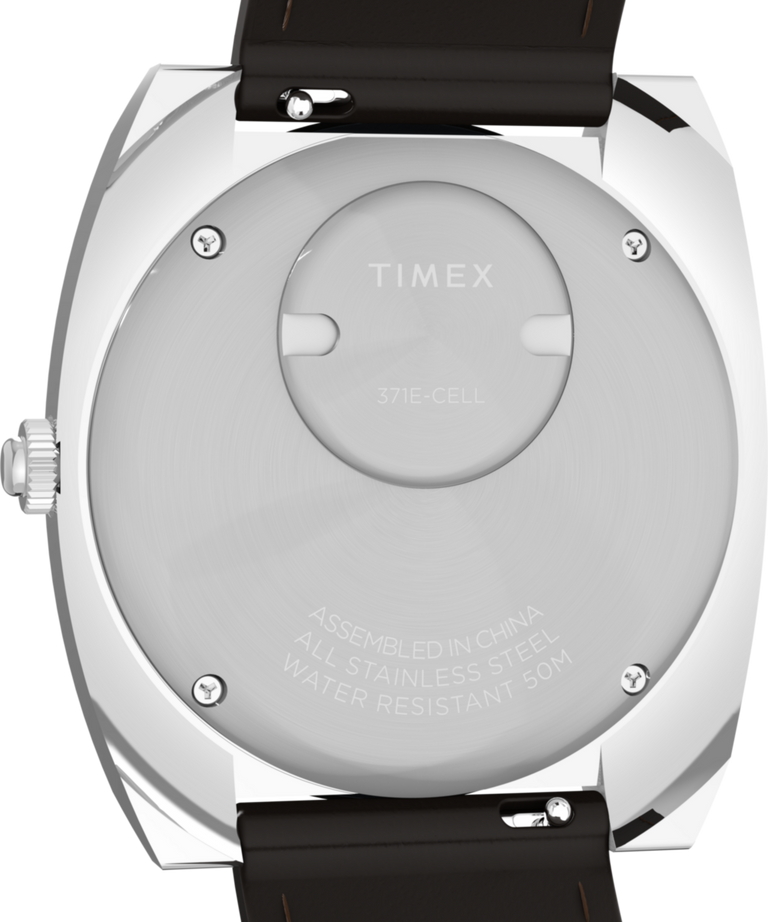 TW2Y31300 Q Timex® 1972 World Time 39mm Leather Strap Watch Caseback Image