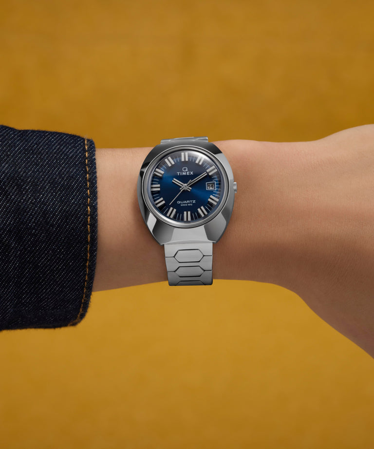 TW2Y33100 Q Timex® 1972 Time Machine Reissue 39mm Stainless Steel Bracelet Watch Primary Wrist Image