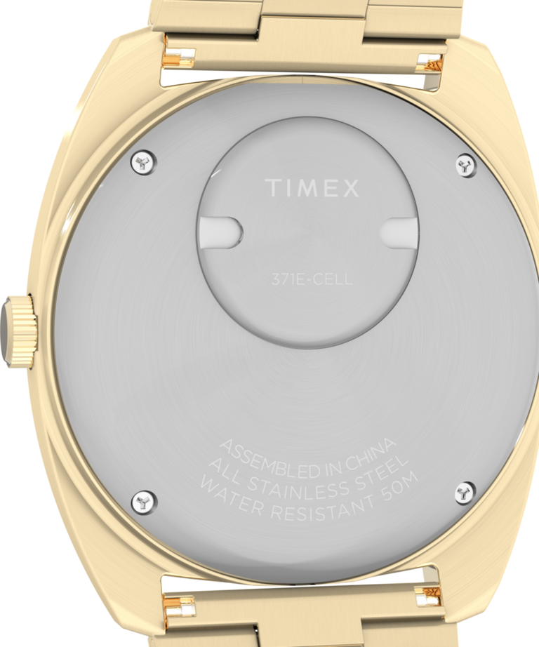TW2Y34400 Q Timex® 1975 Enigma 37mm Stainless Steel Bracelet Watch Caseback Image