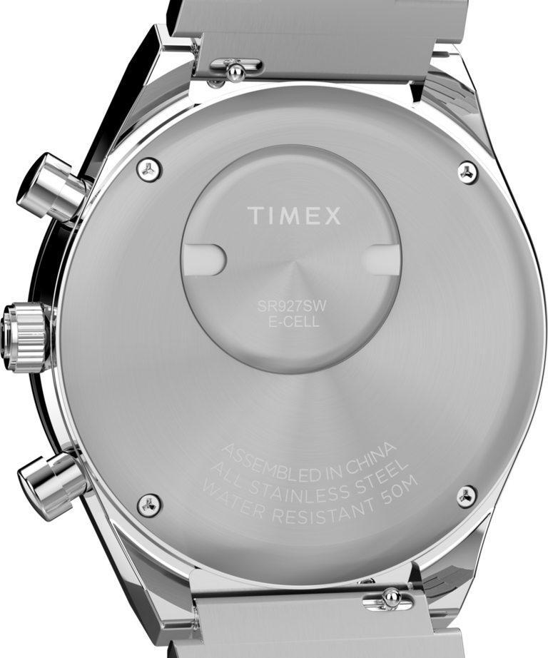TW2Y36200 Q Timex® Chronograph 40mm Stainless Steel Bracelet Watch Caseback Image
