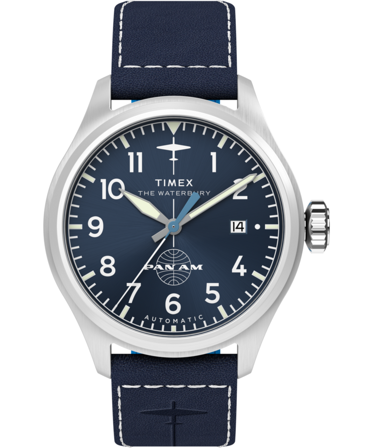TW2Y38800 Timex x Pan Am® Waterbury Automatic Ace 41mm Leather Strap Watch Primary Image