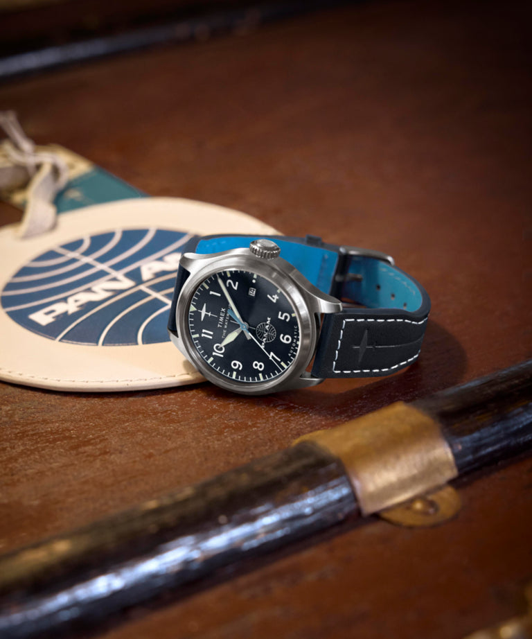 TW2Y38800 Timex x Pan Am® Waterbury Automatic Ace 41mm Leather Strap Watch Collab Additional Image
