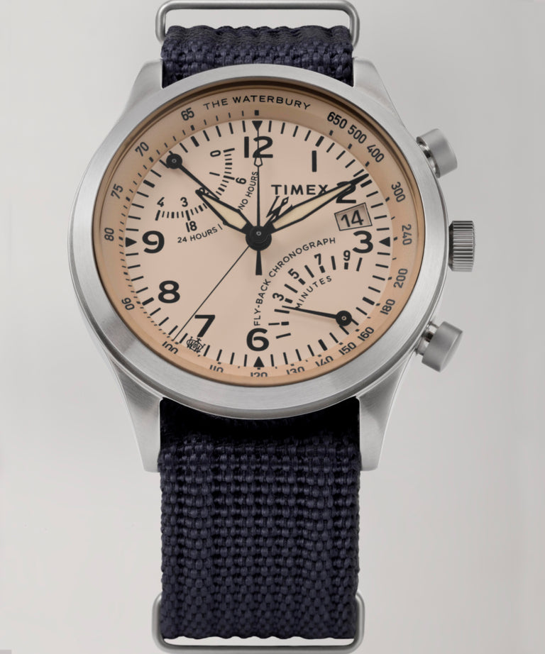 TW2Y40800 Waterbury Traditional Fly Back Chronograph 43mm Fabric Strap Watch Campaign Key Silhouettes (Beauty shots) Image