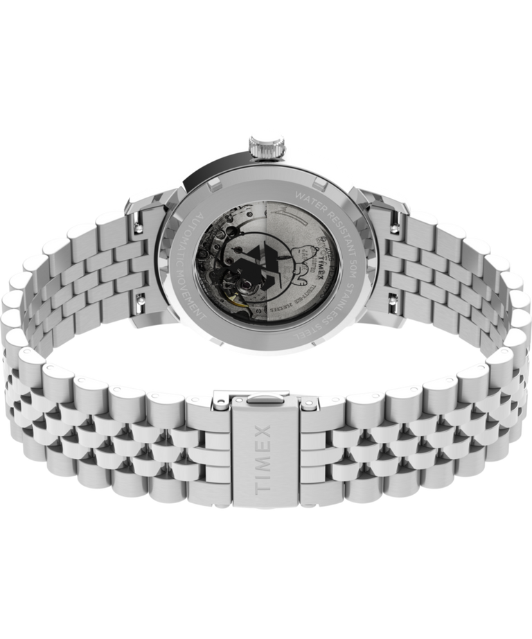 TW2Y45000 Timex x Peanuts® Marlin® Automatic 75th Anniversary 40mm Stainless Steel Bracelet Watch Caseback with Attachment Image