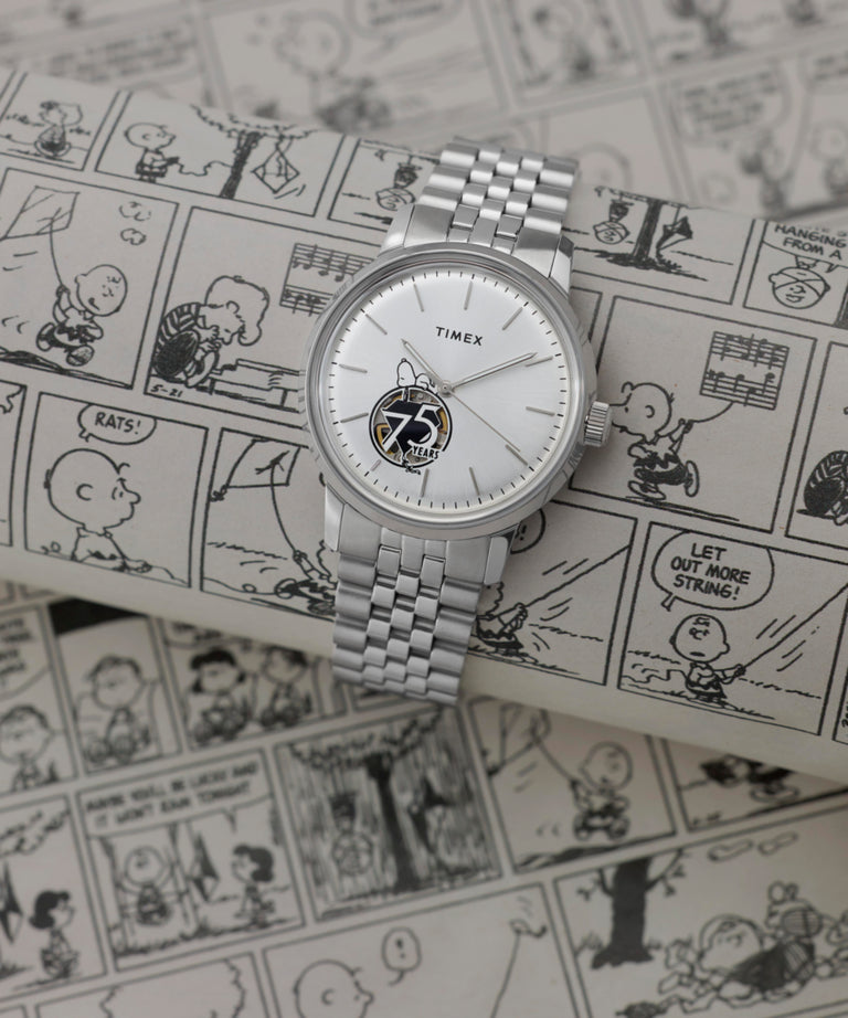 TW2Y45000 Timex x Peanuts® Marlin® Automatic 75th Anniversary 40mm Stainless Steel Bracelet Watch Campaign Key Silhouettes (Beauty shots) Image
