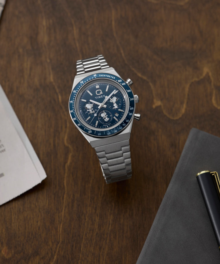 TW2Y45300 Peanuts® x Q Timex Chronograph 40mm Stainless Steel Bracelet Watch  Campaign Key Silhouettes (Beauty shots) Image