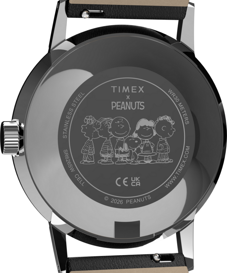 TW2Y50400 Peanuts® x Timex Marlin® Pickleball 38mm Leather Strap Watch Caseback Image