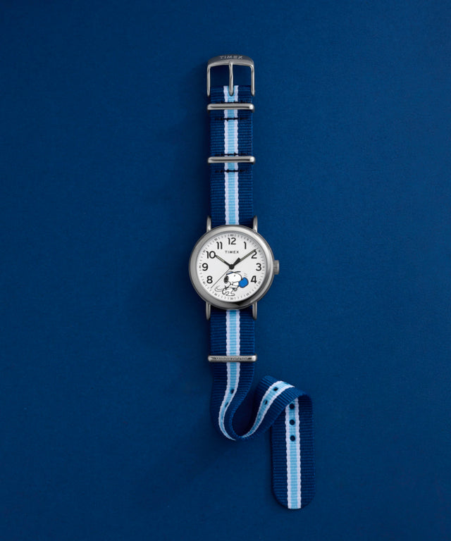 TW2Y50600 Peanuts® x Timex Weekender Pickleball 37mm Fabric Strap Watch Campaign Key Silhouettes (Beauty shots) Image