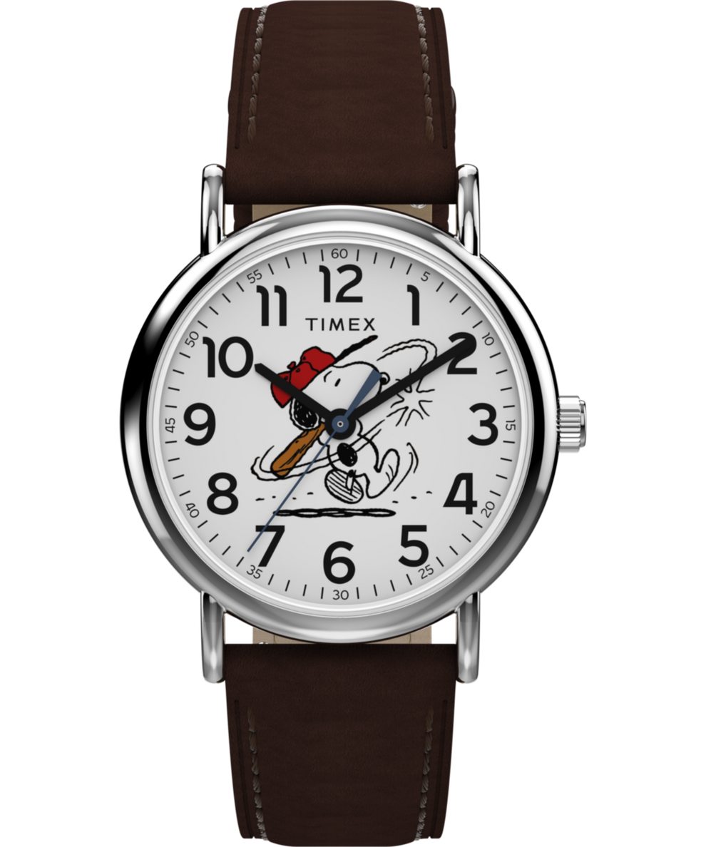 TW2Y51500 Peanuts® x Timex Weekender Baseball 38mm Leather Strap Watch  Primary Image