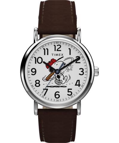 TW2Y51500 Peanuts® x Timex Weekender Baseball 38mm Leather Strap Watch  Primary Image