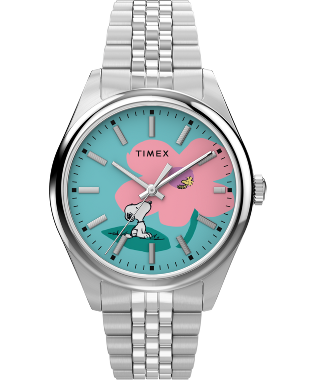 TW2Y52600 Peanuts® x Timex Legacy Snoopy with Flower Dial 36mm Stainless Steel Bracelet Watch   Primary Image
