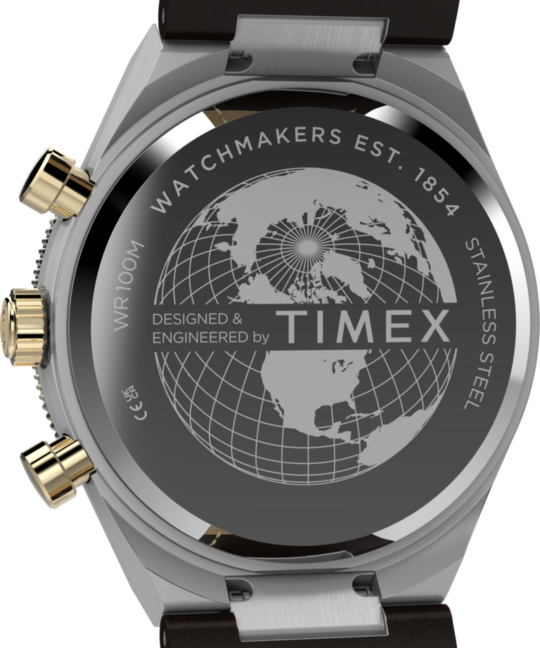TW2Y56000 Q Timex Continental Chronograph 40mm Leather Strap Watch  Caseback Image