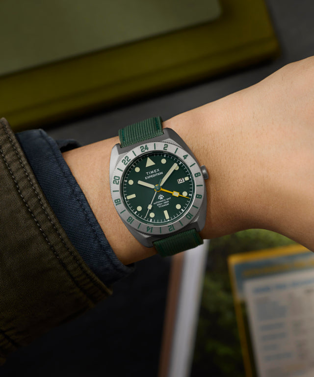 TW2Y63400 Expedition® Pioneer Titanium Automatic GMT 41mm Fabric Strap Watch Primary Wrist Image