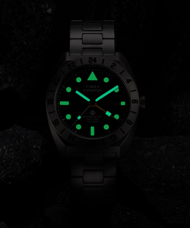 TW2Y63500 Expedition® Pioneer Titanium Automatic GMT 41mm Titanium Bracelet Watch Alt Beauty Shot 2