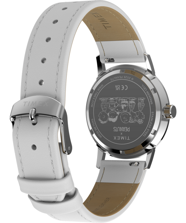 TW2Y68800 Peanuts® x Timex Marlin® Flower Dial 38mm Leather Strap Watch  Caseback with Attachment Image